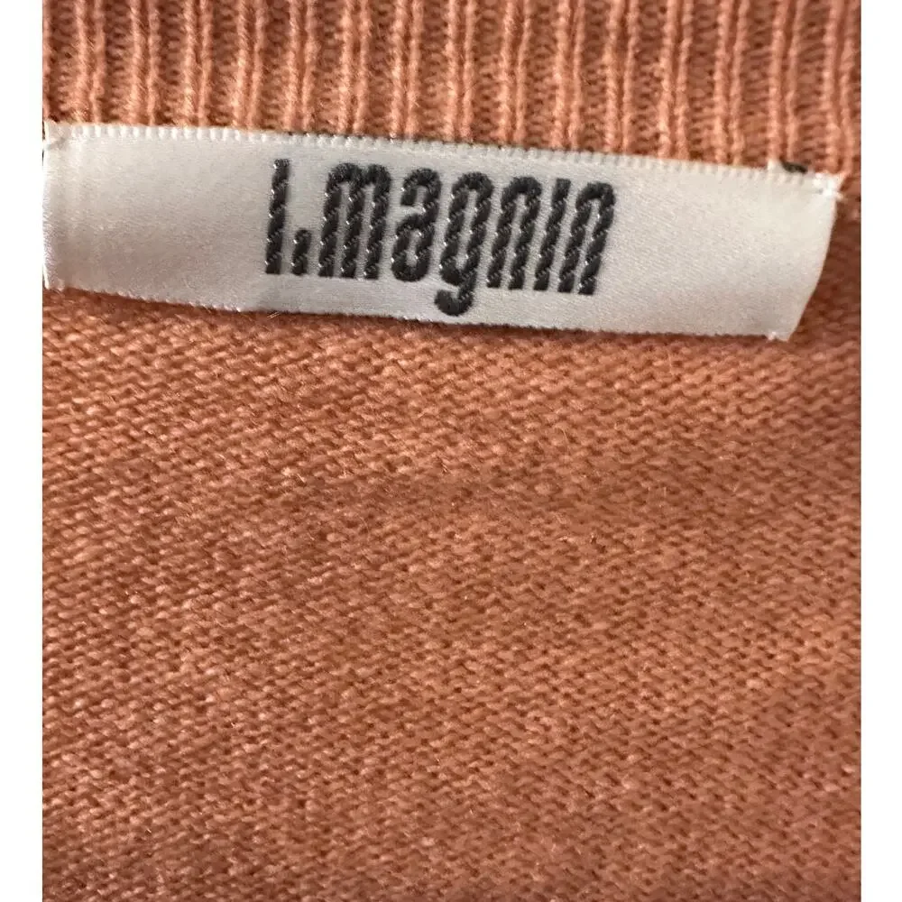 Vintage I. Magnin Men's 100% Cashmere V-Neck Pullover Sweater Faded Orange, L